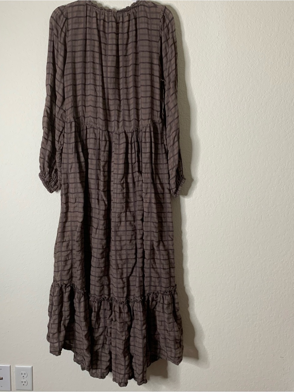 Free People Womens Brown Edie Plaid Long sleeve oversized Maxi Dress S - Picture 10 of 12